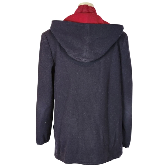 Vintage Mackintosh Wool Coat Hooded Navy Red Vest Made in USA Size 8 - Picture 3 of 11